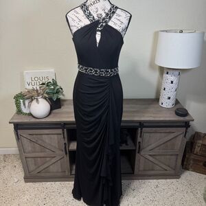 Vintage Y2K Cache Black Beaded Halter Maxi Evening Gown Size 6 Deadstock Whimsy